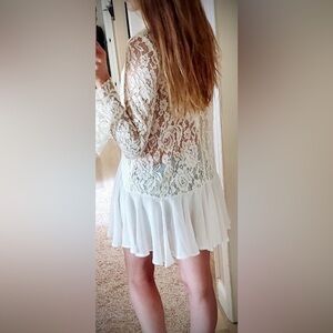 Love Culture De Vici collection Tunic Sheer Lace Bell Sleeves in White size S